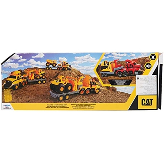 Funrise - CAT Heavy Movers Flatbed Truck with Dump Truck NIB - Picture 2 of 3